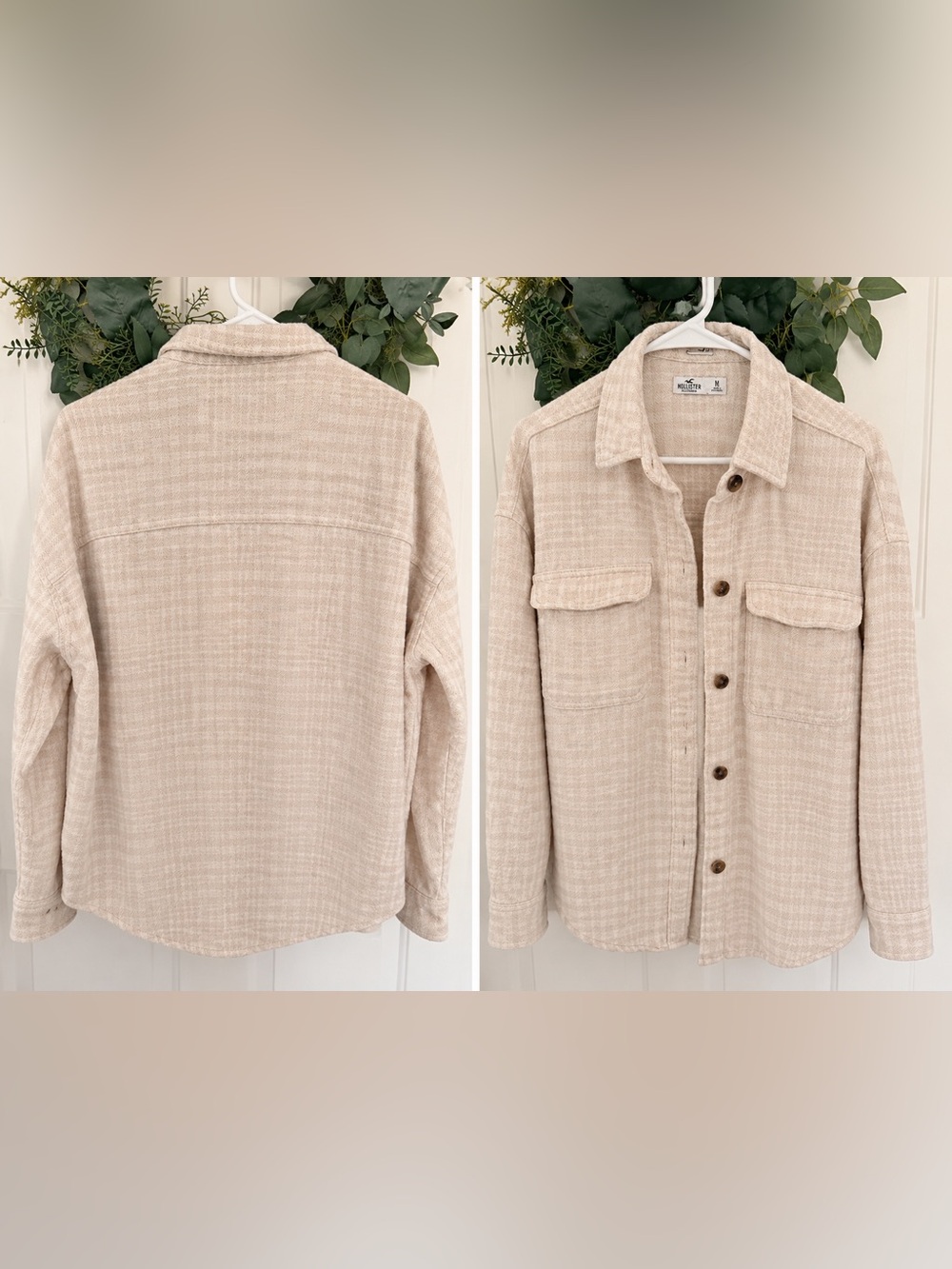 Hollister Men's Light Beige Button-Front Casual Shirt Jacket